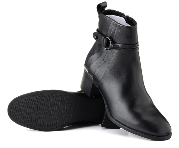 Botki damskie czarne Marco Tozzi 25303 skórzane na obcasie jesienne