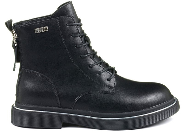 Trzewiki botki damskie GOE II2N4014 skórzane czarne ocieplane jesienne