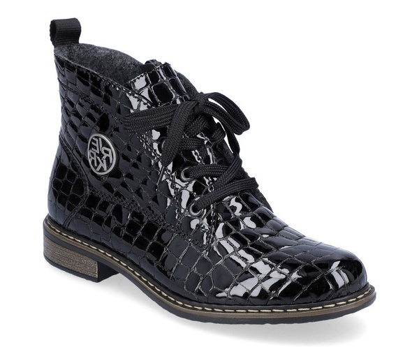 Botki damskie Rieker 71205 ocieplane jesienne za kostkę lakierowane