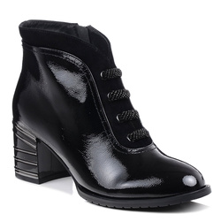 Botki damskie czarne Loretta Vitale C3891 skórzane lakierowane jesienne