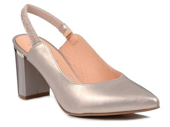 Czółenka damskie wizytowe skórzane na słupku Bioeco 4060 złote