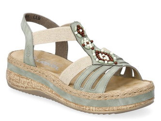 Sandały damskie zielone Rieker V0920-52 wkładka Antistress na platformie