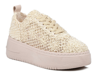 Sneakersy damskie beżowe na platformie koronkowe  T.Sokolski W503