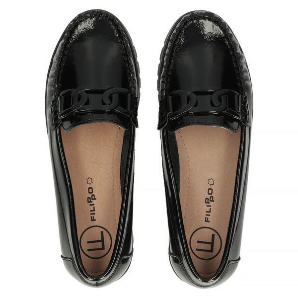 Buty damskie mokasyny skórzane czarne na platformie Filippo 3334