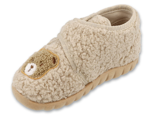 Kapcie dziecięce beżowe Befado 465P220 wełniane baranki z misiem ciepłe