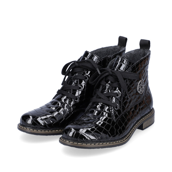 Botki damskie Rieker 71205 ocieplane jesienne za kostkę lakierowane