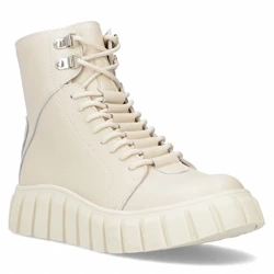 Botki damskie na platformie skórzane ocieplane beżowe Filippo DBT6312/25