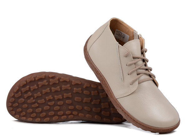 Trzewiki damskie barefoot beżowe Venetto B011 buty skórzane za kostkę