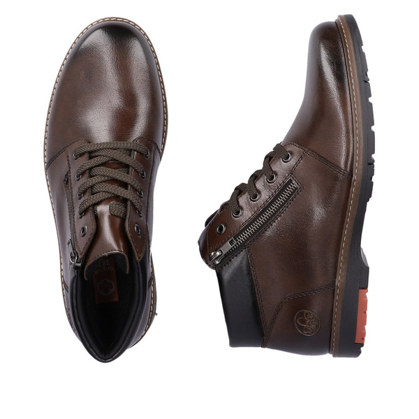 Buty męskie zimowe brązowe Rieker 10502 botki skórzane ocieplane wełną