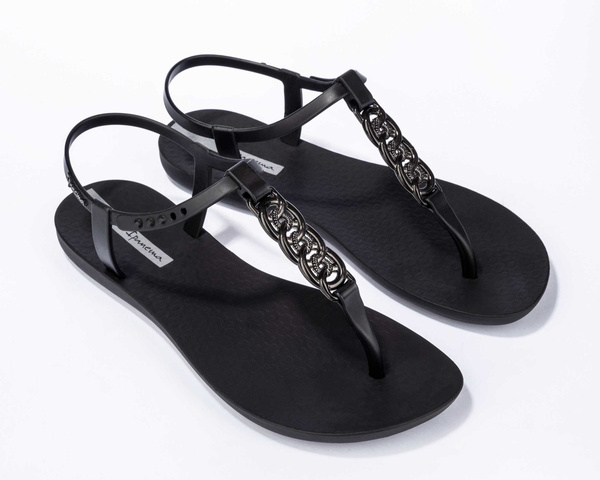 Sandały japonki damskie płaskie czarne Ipanema 83692-BD624 na lato