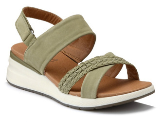 Sandały damskie na koturnie Caprice 9-28301-28 skórzane oliwkowe