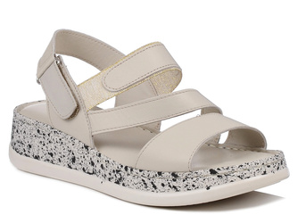 Sandały damskie beżowe Izzi 1720 skórzane miękkie na rzep na platformie