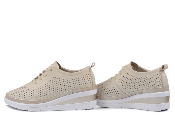 Sneakersy damskie beżowe T.Sokolski W25-150 półbuty skórzane na koturnie