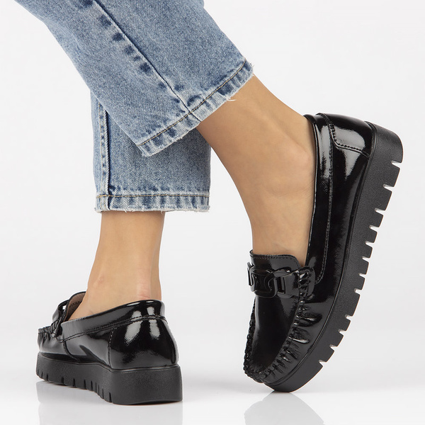 Buty damskie mokasyny skórzane czarne na platformie Filippo 3334