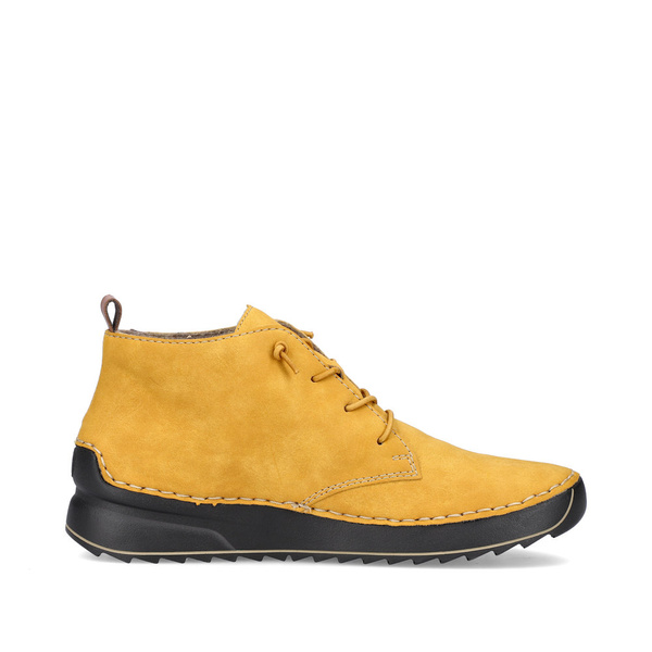 Botki damskie żółte Rieker 51510-68 zimowe skórzane ocieplane sznurowane