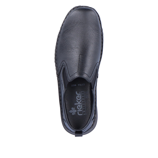 Półbuty męskie czarne Rieker 05264 szerokie skórzane wsuwane wygodne