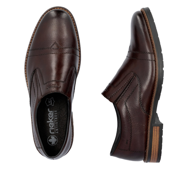 Półbuty męskie brązowe Rieker 14654 pantofle skórzane wsuwane eleganckie