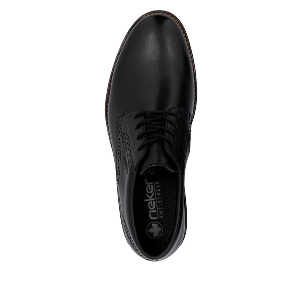 Półbuty męskie czarne Rieker 14642 skórzane sznurowane płaskie wizytowe