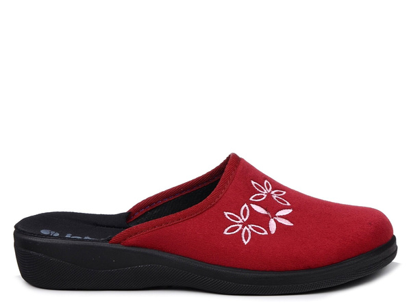  Kapcie damskie pantofle domowe zakryte Inblu CU-5H bordowe z haftem