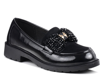 Półbuty damskie S.Barski HY52-319 czarne wsuwane lakierowane eleganckie