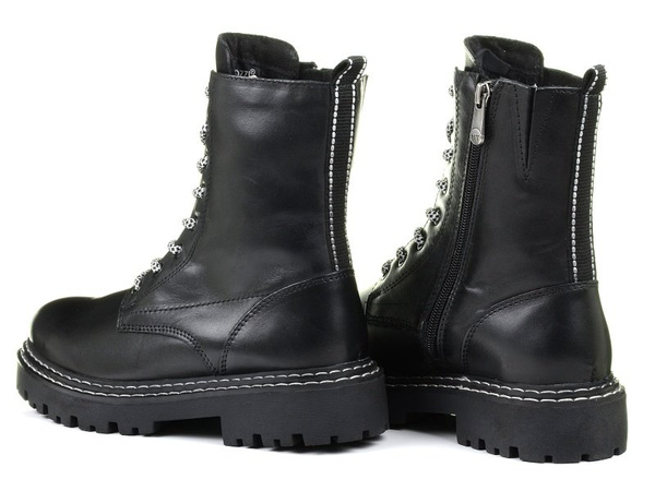 Botki damskie czarne Marco Tozzi 26294 trapery skórzane ocieplane wełną