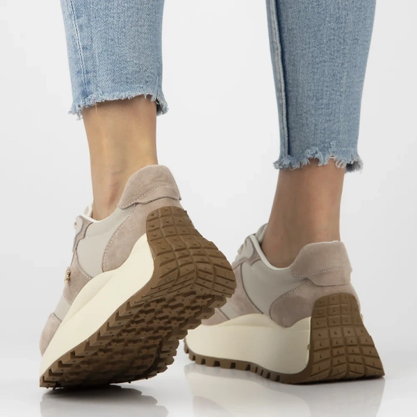 Sneakersy damskie beżowe  Filippo DP6785/25 buty na platformie skórzane