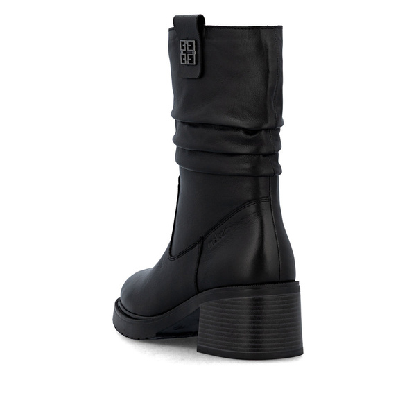 Botki zimowe damskie czarne Rieker Y5257 ocieplane skórzane na obcasie