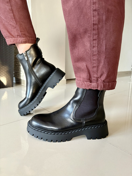 Botki damskie Big Star sztyblety skórzane ocieplane czarne OO274109