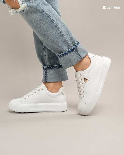 Sneakersy damskie białe na platformie Pegada 211209 skórzane sznurowane