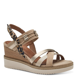 Sandały damskie beżowe Tamaris 1-28357-44 skórzane na koturnie na rzep