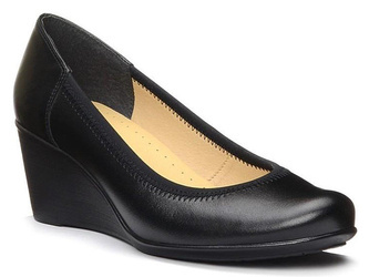 Czółenka buty damskie na koturnie skórzane czarne Venetto 585