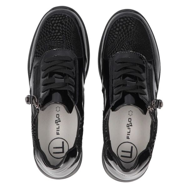 Półbuty damskie sneakersy na koturnie skórzane czarne Filippo DP6352/24