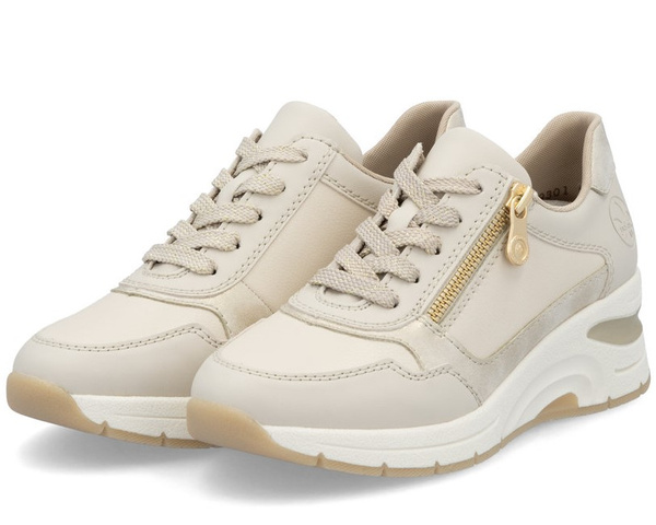 Sneakersy damskie beżowe Rieker N9301-60 półbuty skórzane na zamek