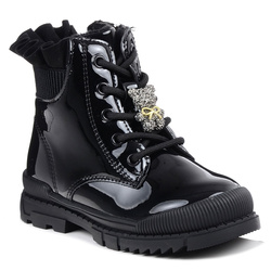 Buty zimowe dziecięce czarne Miss 9507 dziewczęce ocieplane na zamek