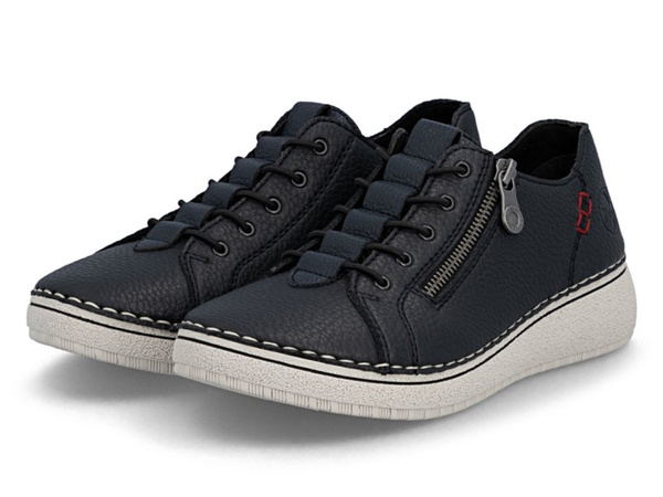 Półbuty damskie granatowe Rieker 50965-14 sportowe skórzane na zamek