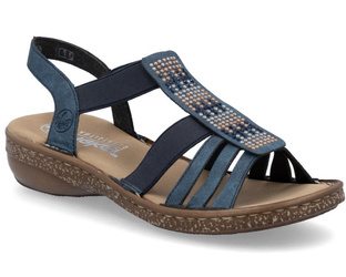 Sandały damskie Rieker 628G7-14 płaskie wygodne z gumkami granatowe