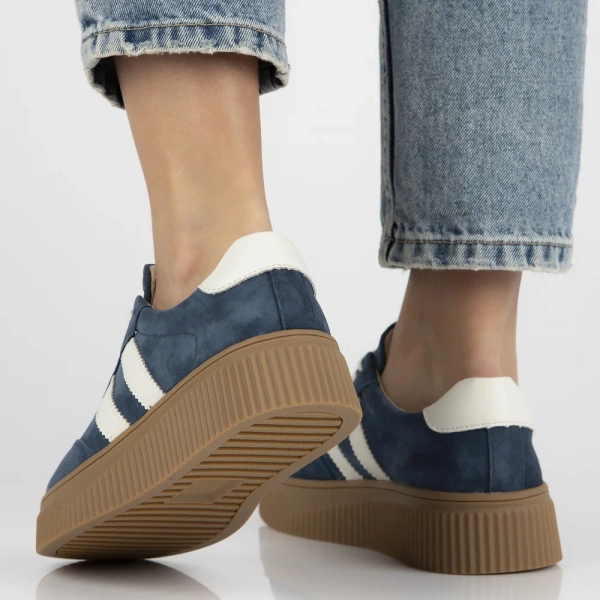 Sneakersy damskie na platformie skórzane niebieskie Filippo DP6776/25 