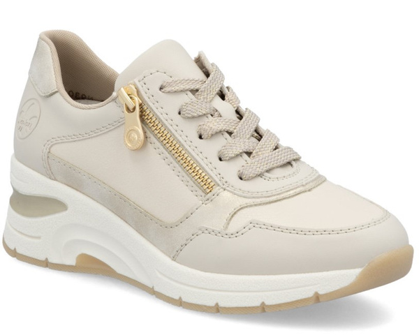 Sneakersy damskie beżowe Rieker N9301-60 półbuty skórzane na zamek