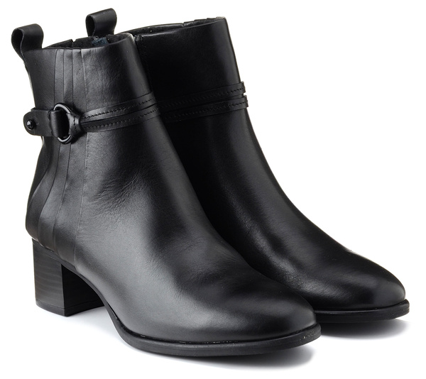 Botki damskie czarne Marco Tozzi 25303 skórzane na obcasie jesienne
