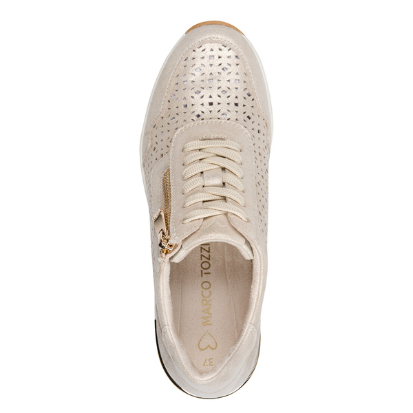 Sneakersy damskie Marco Tozzi 23501 buty na koturnie beżowe skórzane