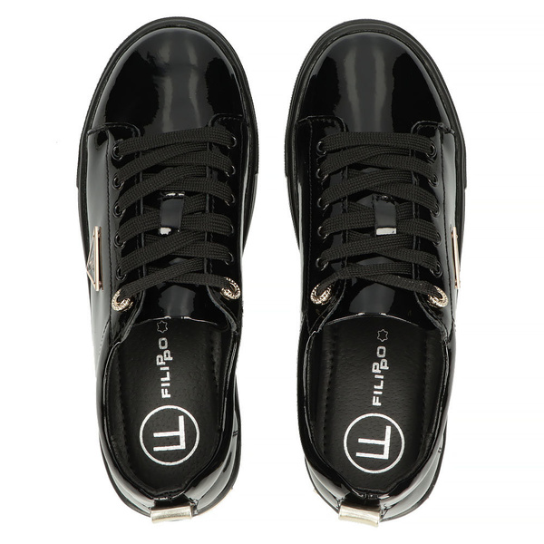 Buty sneakersy damskie czarne Filippo 3533/26 skórzane na platformie