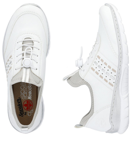 Półbuty damskie białe Rieker L3259-80 sneakersy wsuwane wygodne sportowe