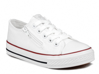 Buty trampki dziecięce białe tekstylne na suwak i sznurówki News 1151