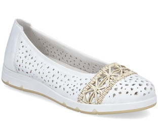 Baleriny damskie płaskie białe Rieker L3062-80 ażurowe wygodne tęgość F