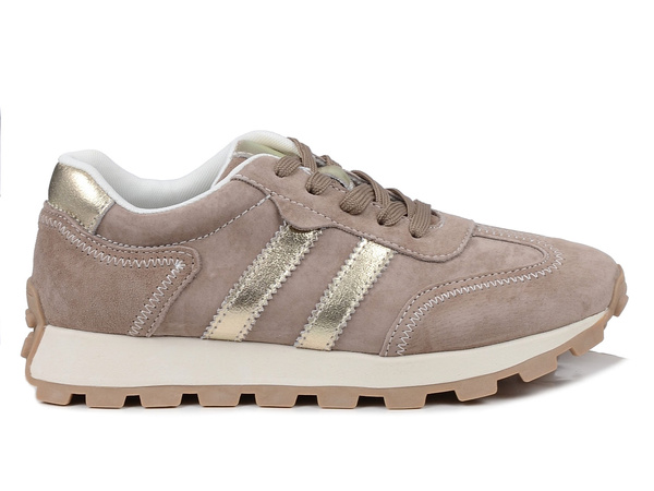 Sneakersy damskie ciemno beżowe skórzane S.Barski LR61-7097 zamszowe