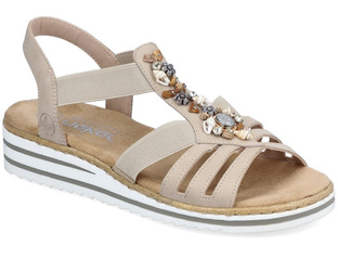 Sandały damskie Rieker V0649-62 wsuwane na koturnie wygodne beżowe