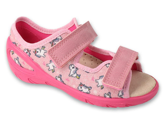 Kapcie dziecięce Befado 063X019 dziewczęce sandałki różowe na rzepy