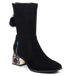 Botki damskie czarne Loretta Vitale C3892 ocieplane skórzane zamszowe