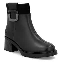 Botki damskie ocieplane czarne Rieker Y5253 zimowe skórzane na obcasie