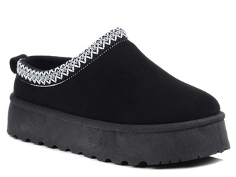Kapcie damskie czarne News 9248 ocieplane futerkiem na platformie ciepłe
